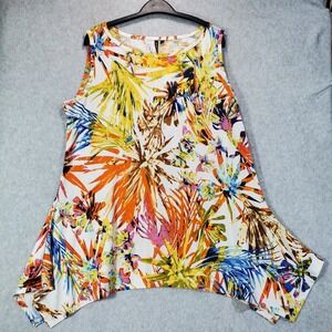 Venini Floral Tunic Women's Large Round Neck Asymmetrical Hem Sleeveless Top